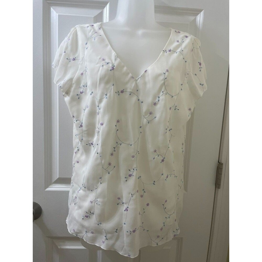 Bonmarche UK SZ 16 US SZ 12 Embroidered Flowers PETAL SLEEVES TOP BLOUSE